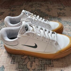 Nike Women’s Court Legacy Lift in White with Green Swoosh